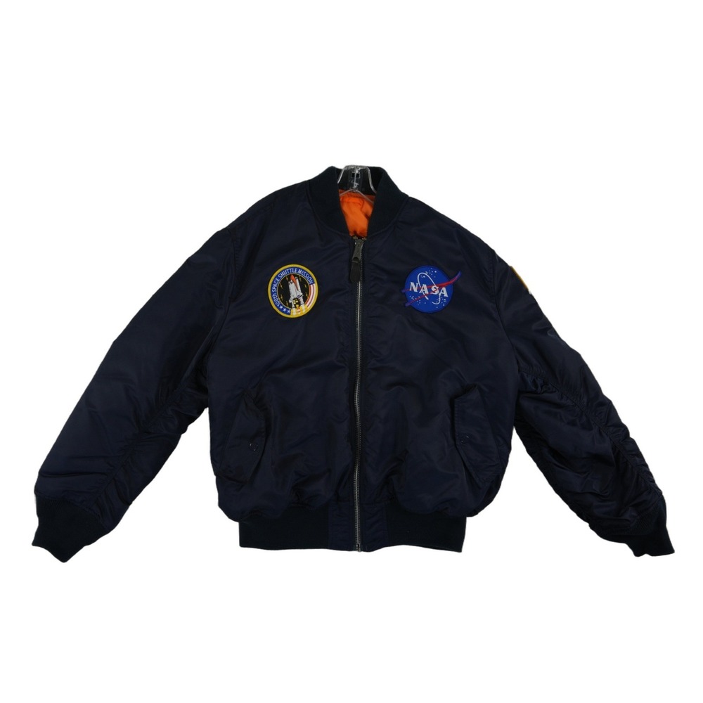 NASA Alpha Industries MA 1 Bomber Jacket Men's Size XL Navy Blue‎ Patches USA